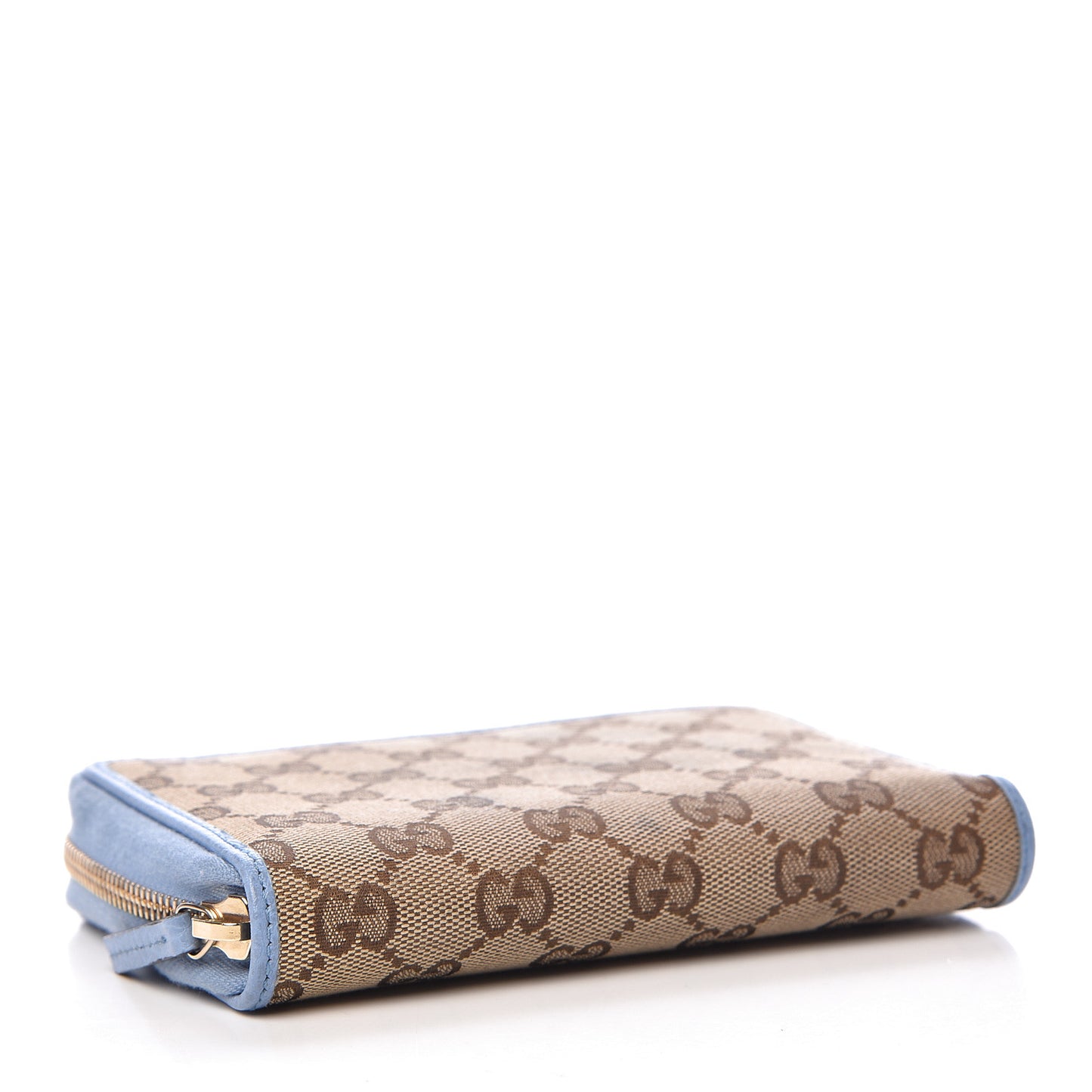 Monogram Dollar Calfskin Zip Around Compact Wallet Beige Ebony Mineral Blue