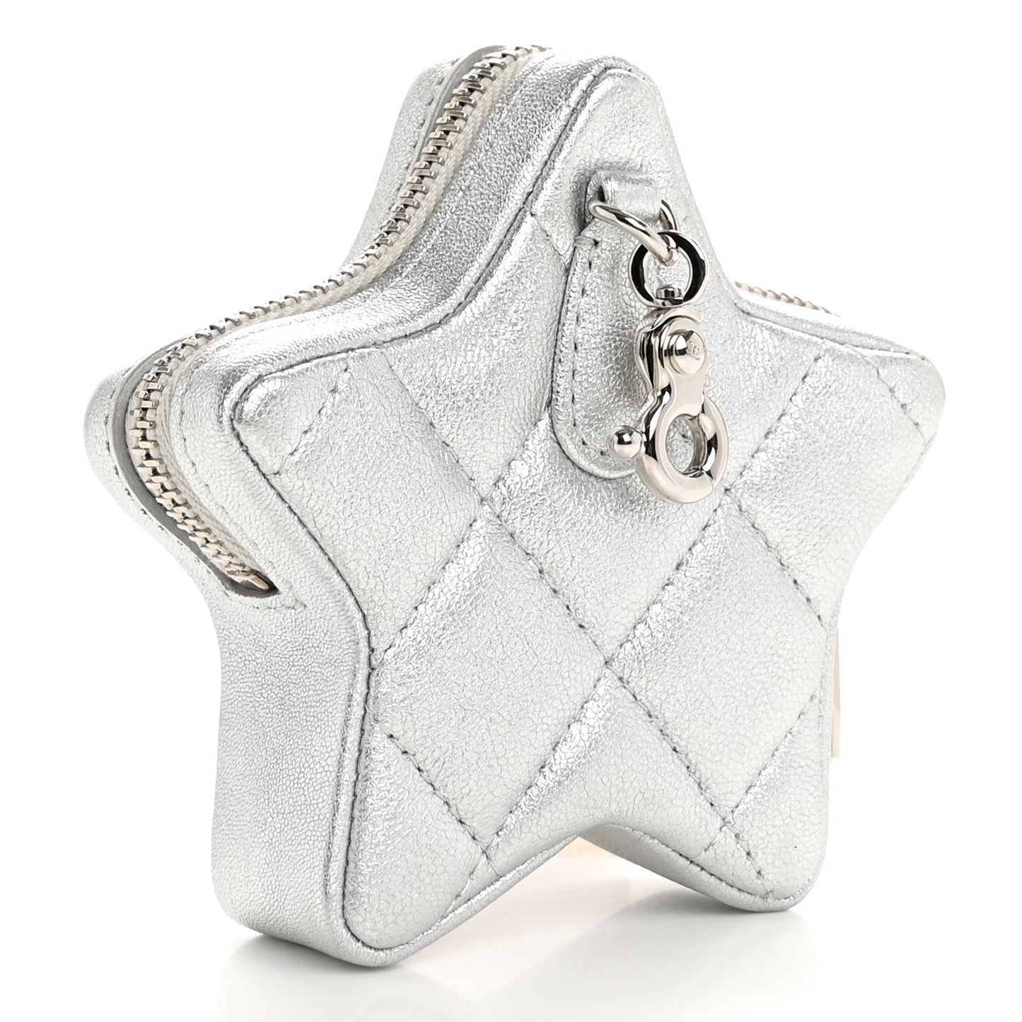 Metallic Lambskin Walk Of Fame Star Clip On Coin Purse Silver