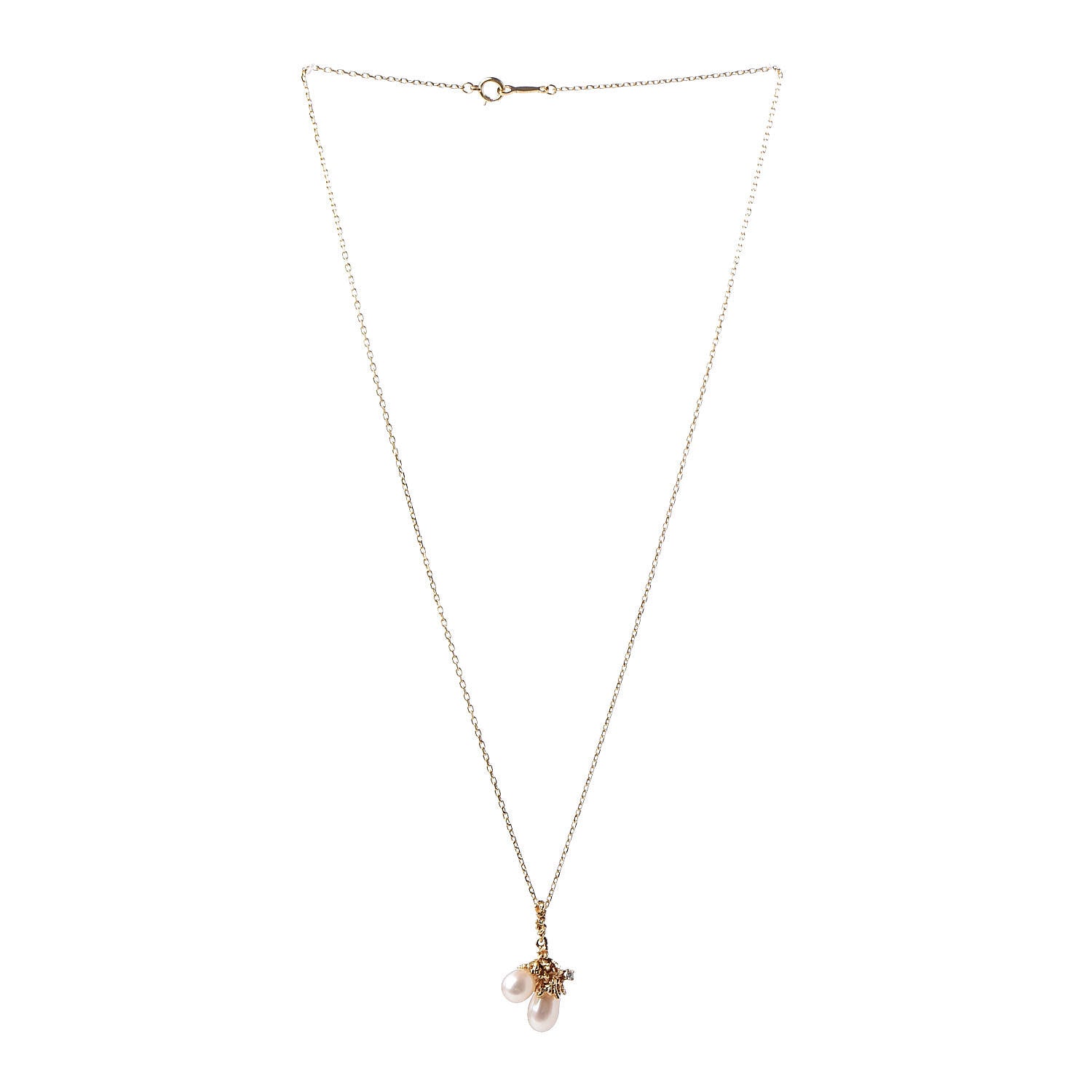 Mikimoto 18K Yellow Gold Diamond Akoya Pearl Freeform Pendant Necklace 3 of 5