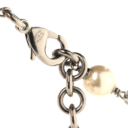 Chanel Graduated Pearl Crystal CC Long Necklace Silver 4 of 5