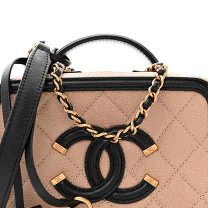Chanel Caviar Quilted Small CC Filigree Vanity Case Beige Black 8 of 10