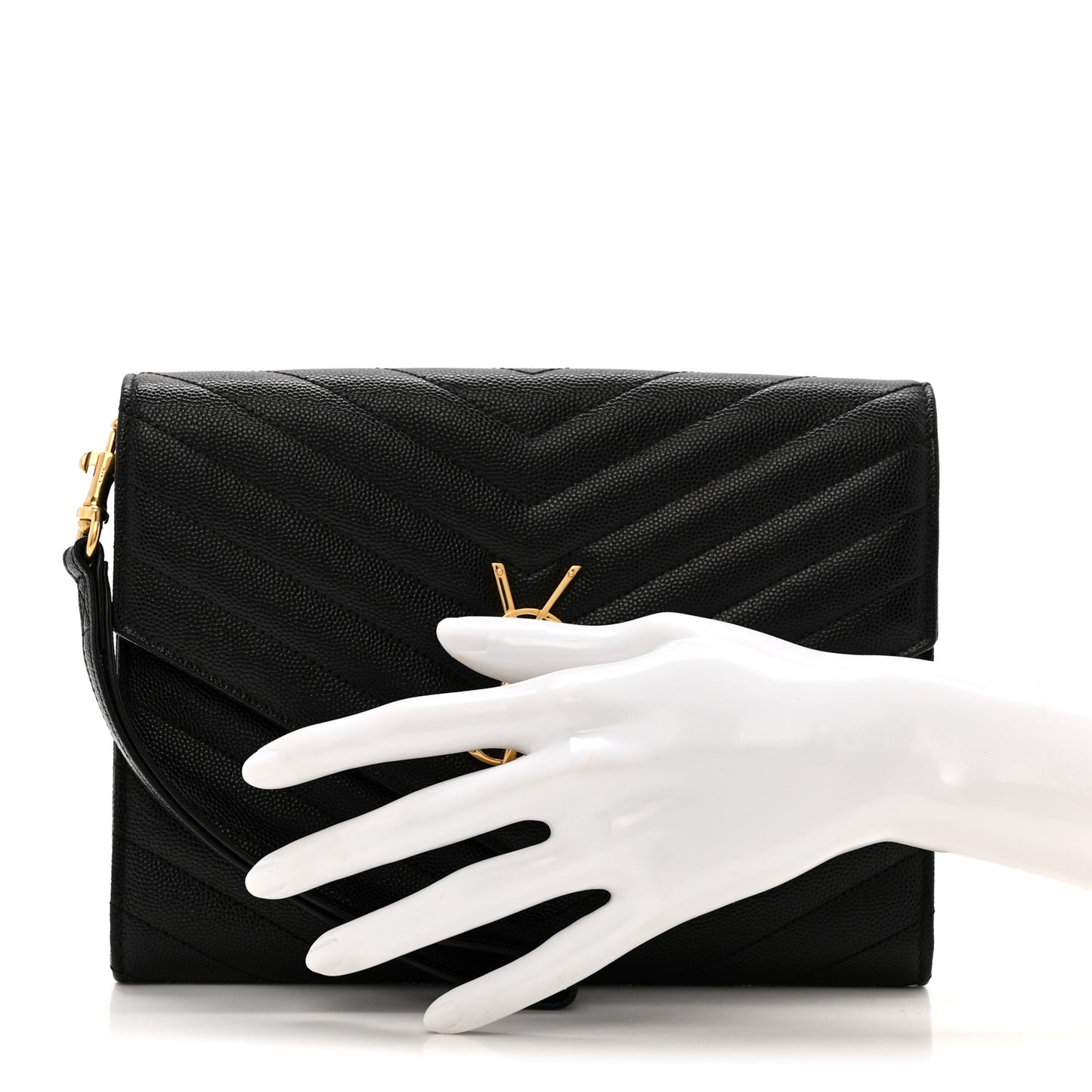Grain De Poudre Matelasse Chevron Monogram Envelope Clutch Black