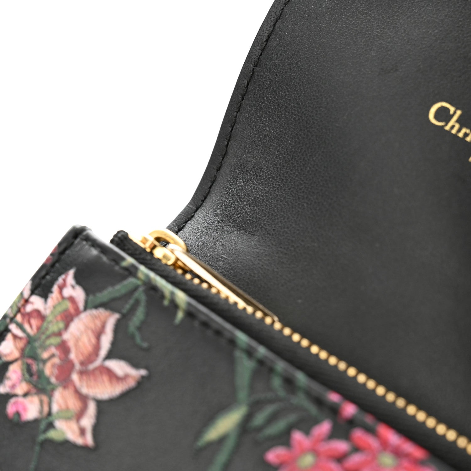 Christian Dior Calfskin Petites Fleurs Print Caro XS Wallet Black Multicolor 8 of 10