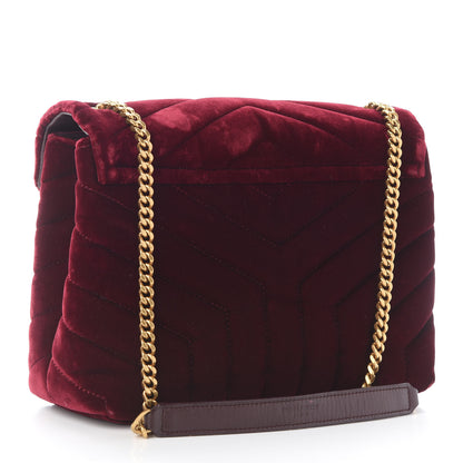 Saint Laurent Velvet Y Quilted Monogram Small Loulou Chain Satchel Burgundy 3 of 11