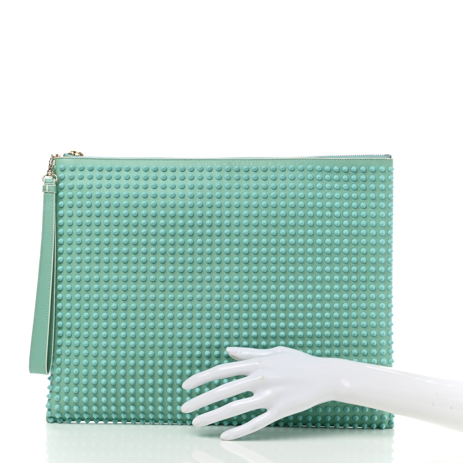 Christian Louboutin Peter Spikes Medium Pouch Turquoise 2 of 10
