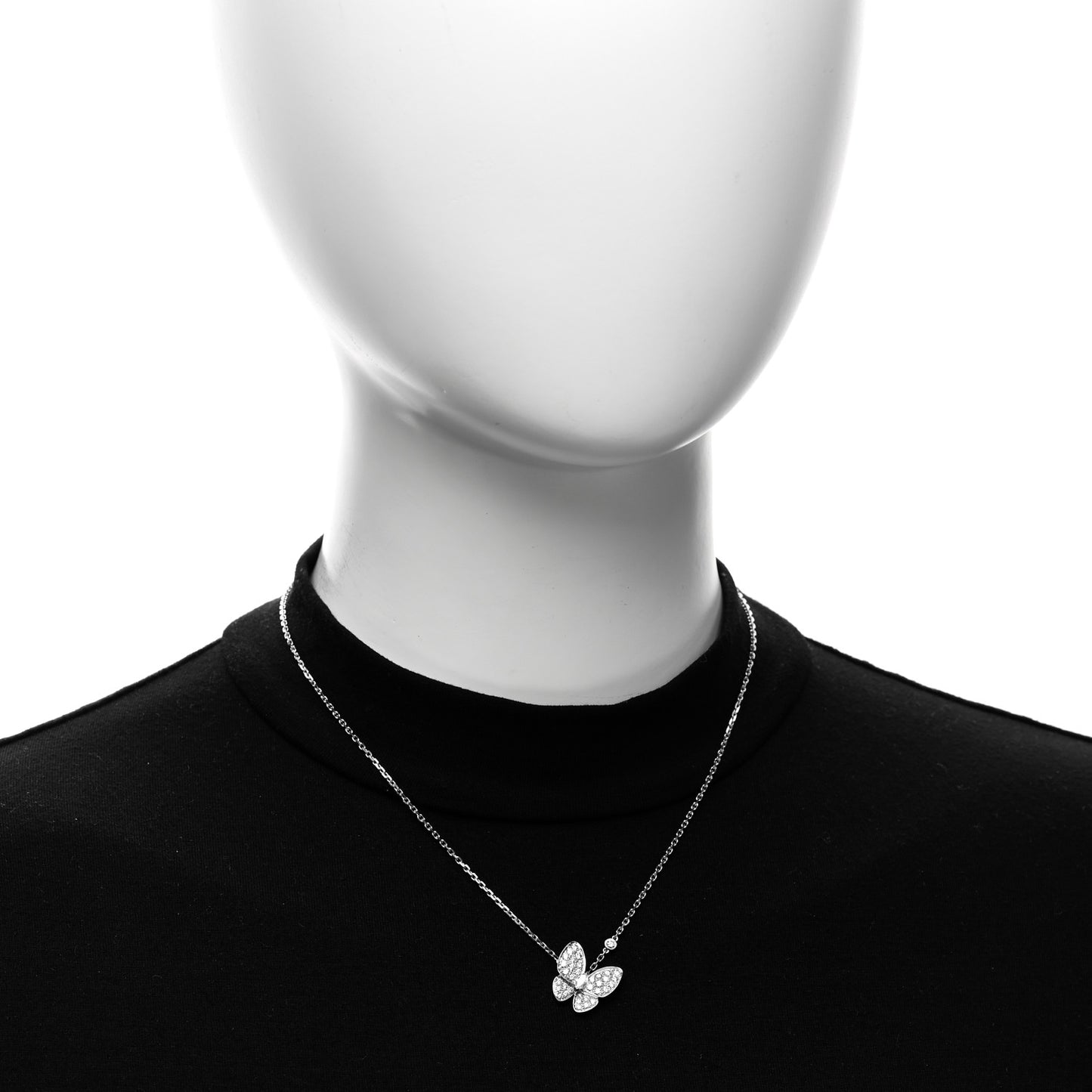 18K White Gold Diamond Two Butterfly Pendant Necklace
