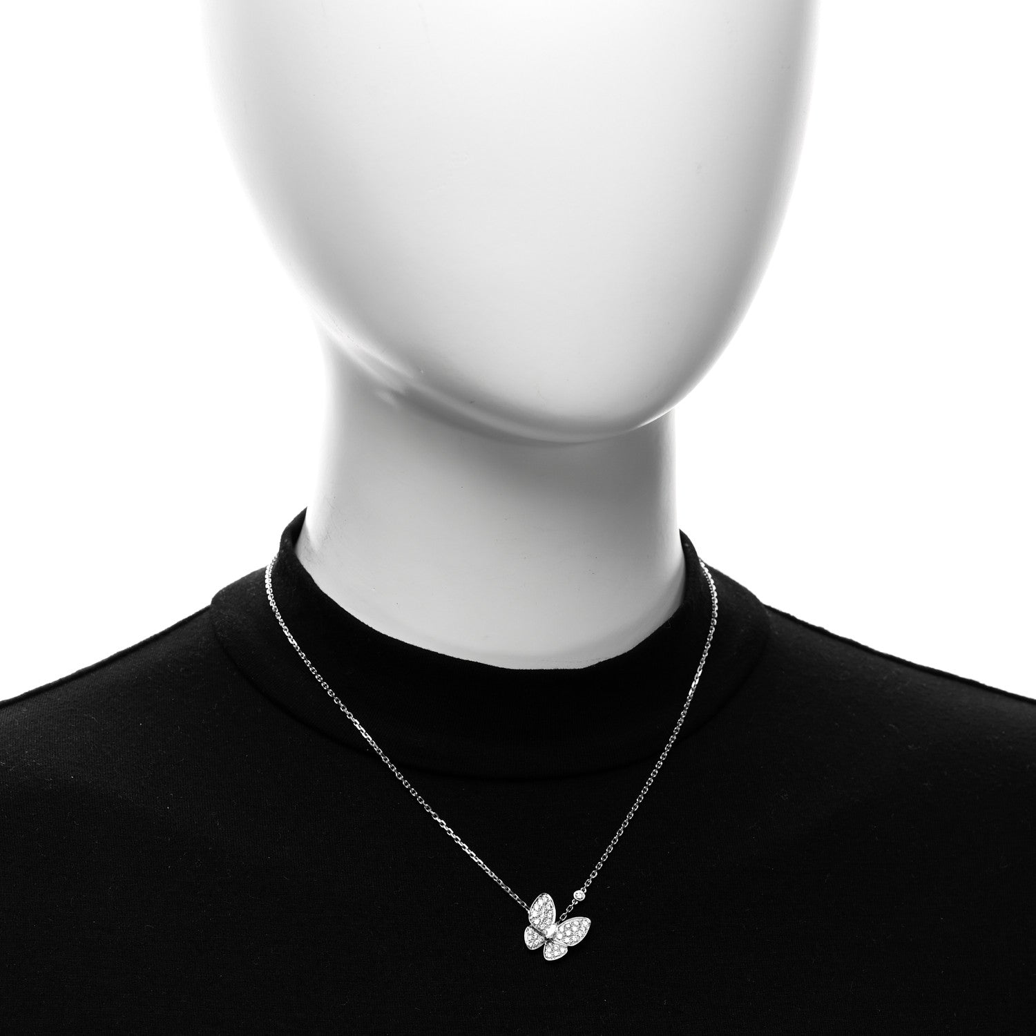Van Cleef & Arpels 18K White Gold Diamond Two Butterfly Pendant Necklace 2 of 6