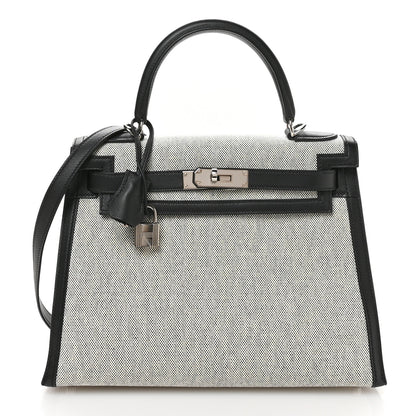 Hermes Toile Swift Kelly Sellier 28 Ecru Black 1 of 11