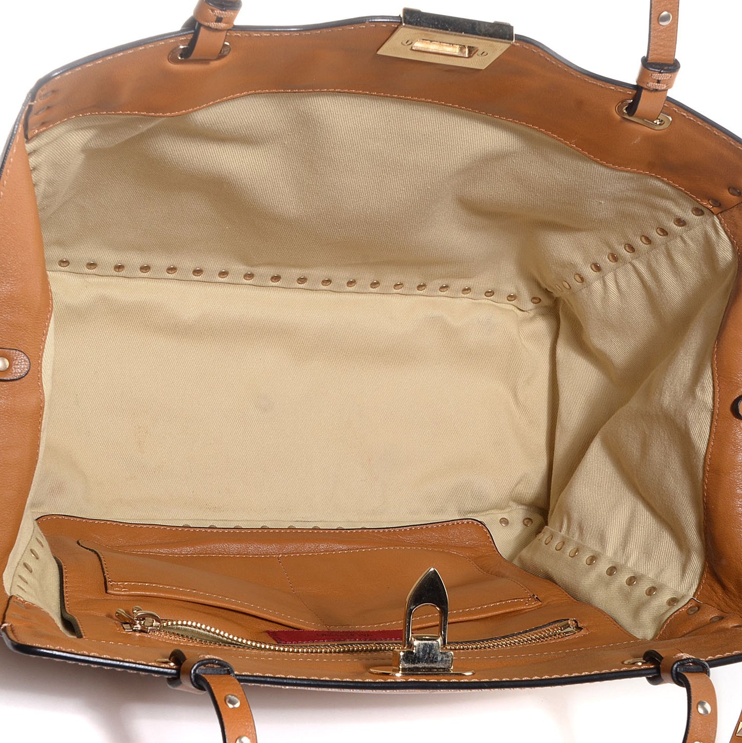 Vitello Medium Rockstud Tote Beige