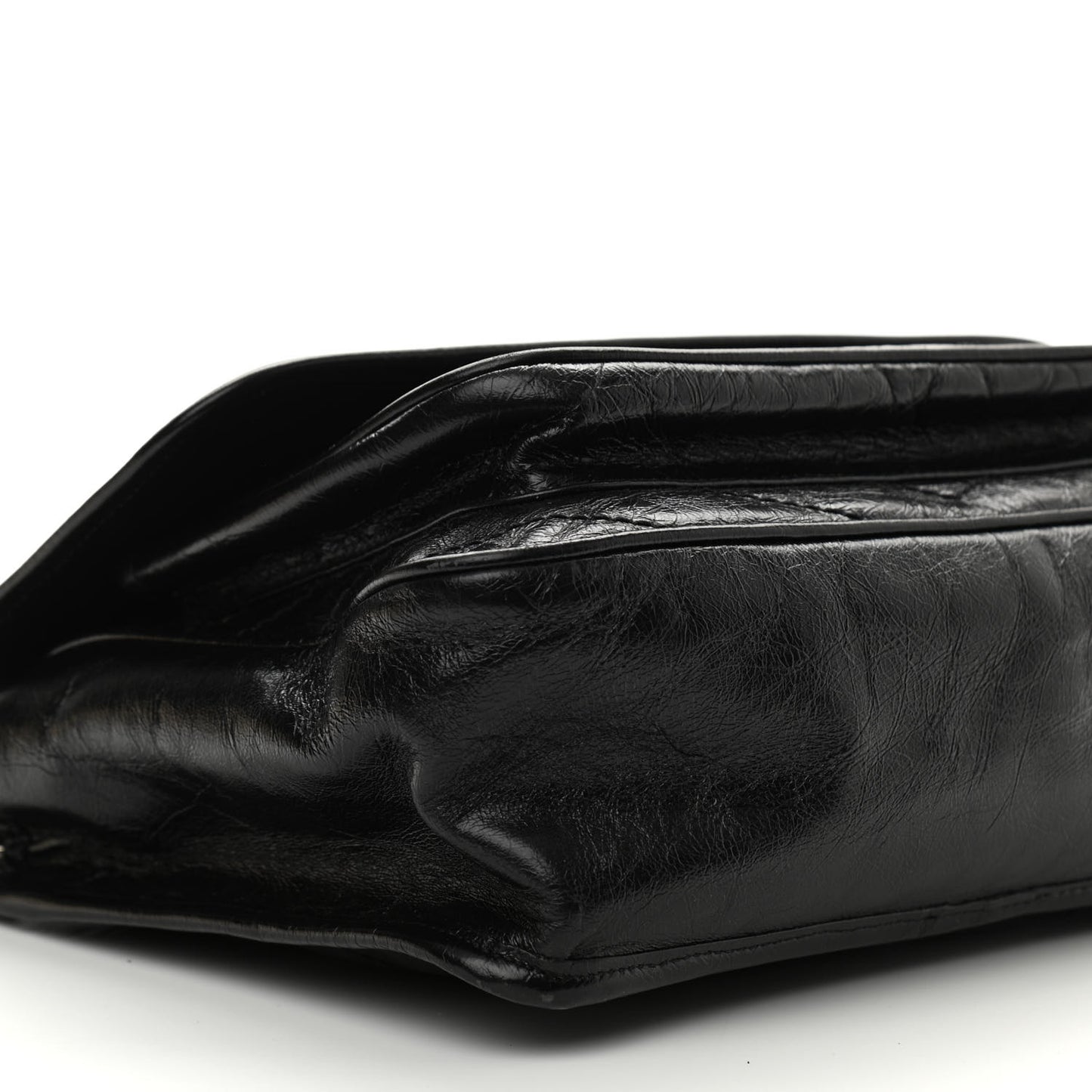 Crinkled Calfskin Matelasse Monogram Medium Niki Chain Satchel Black