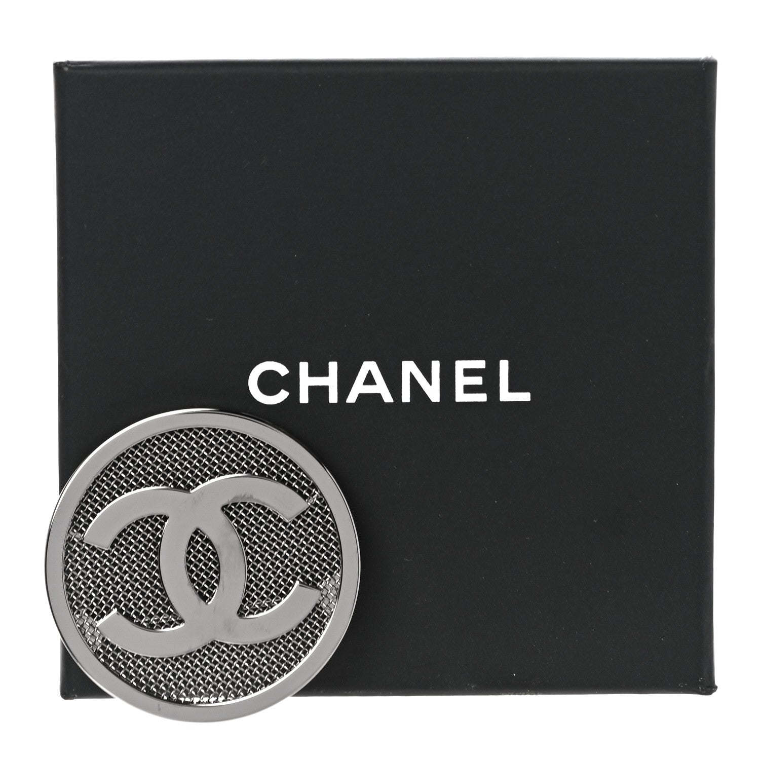 Chanel Mesh Circle CC Brooch Silver 5 of 5