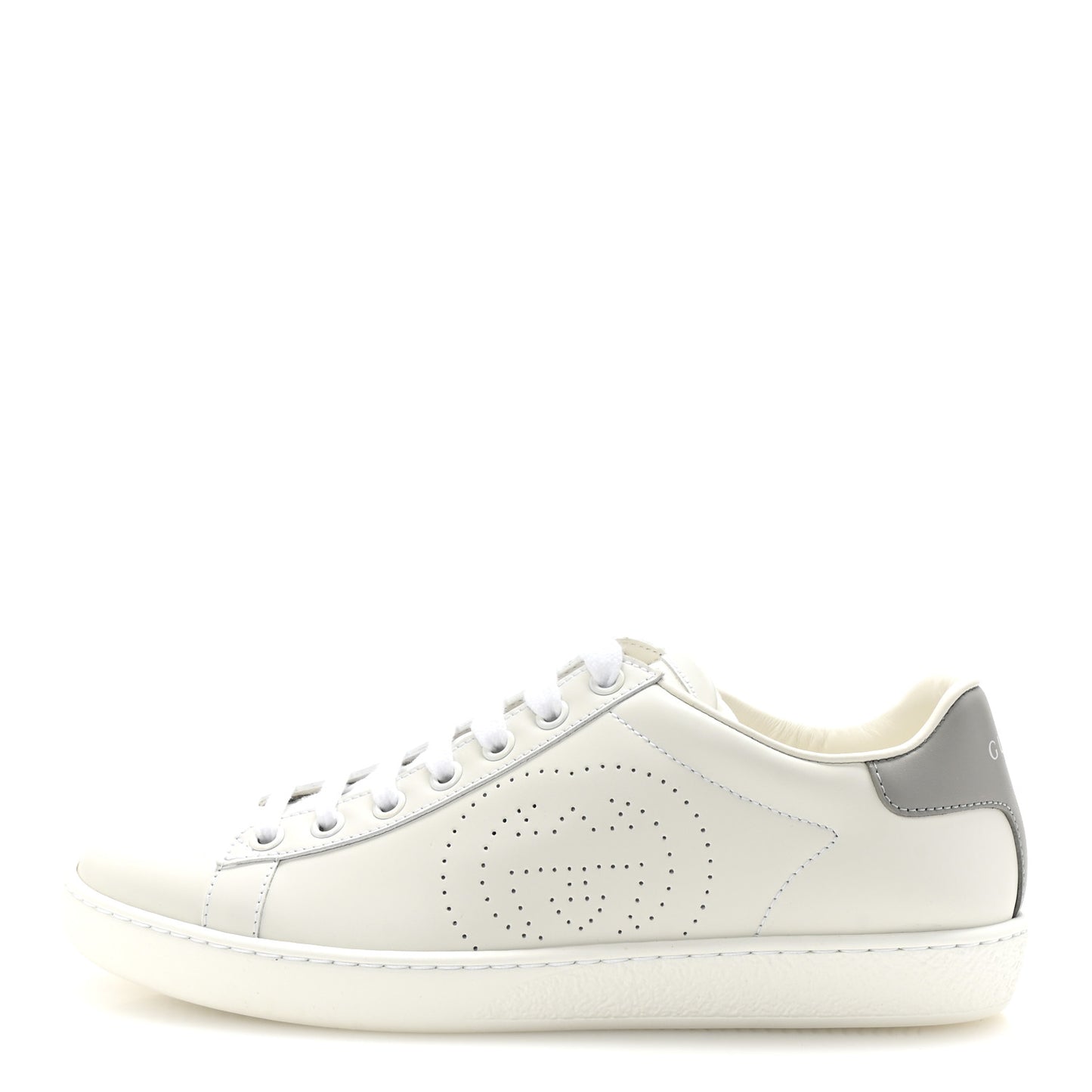 Calfskin Interlocking G Perforated Womens Ace Sneakers 37 White Grey Sky