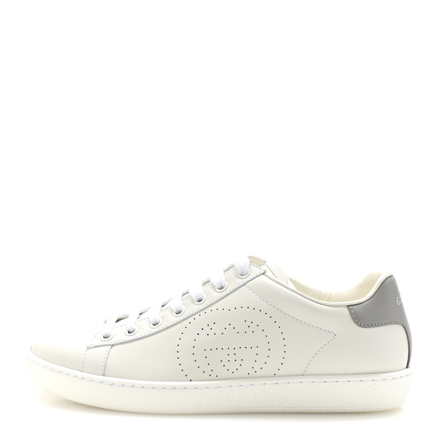 Gucci Calfskin Interlocking G Perforated Womens Ace Sneakers 37 White Grey Sky 1 of 10