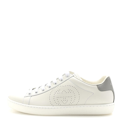 Gucci Calfskin Interlocking G Perforated Womens Ace Sneakers 37 White Grey Sky 1 of 10
