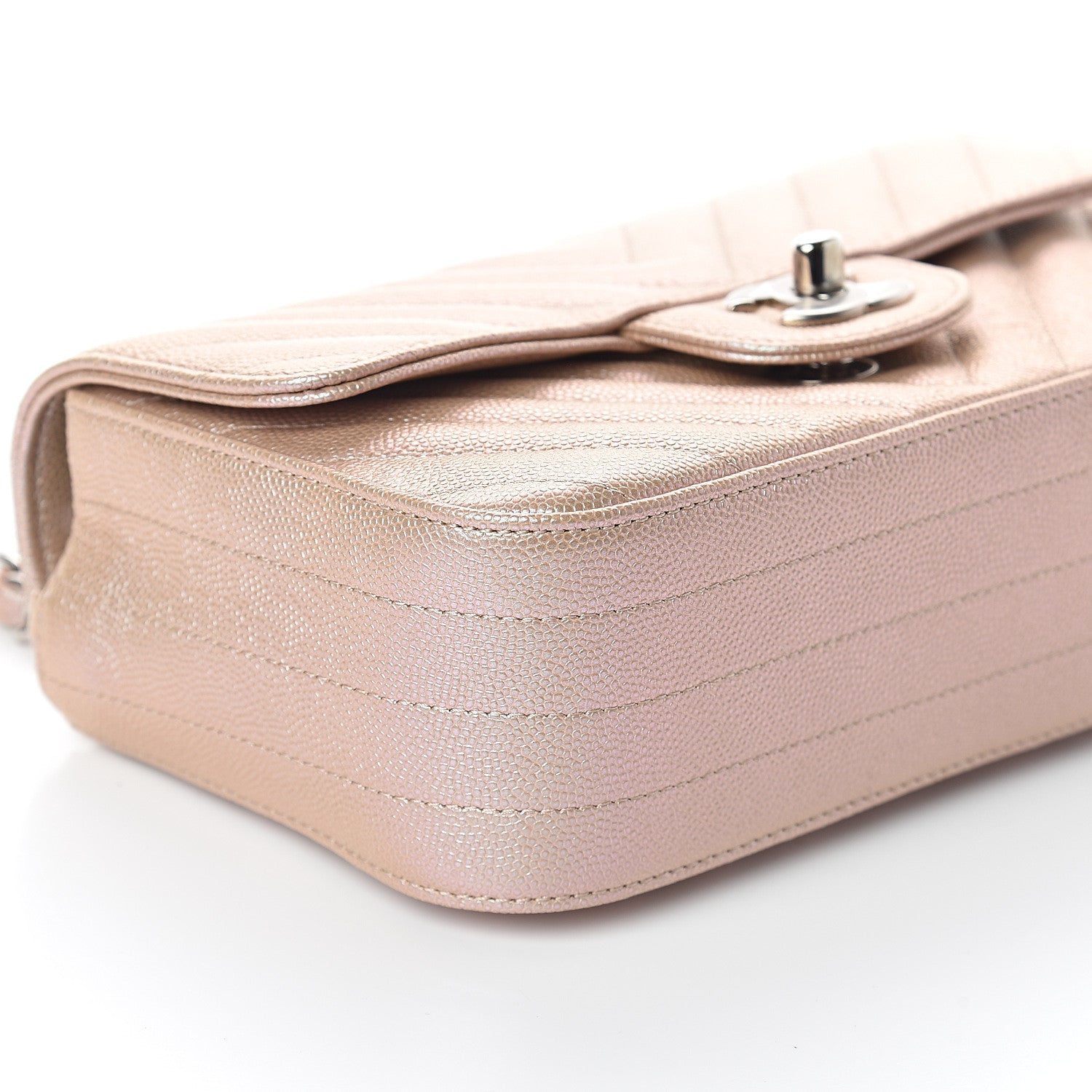 Chanel Iridescent Caviar Chevron Quilted Mini Rectangular Flap Light Gold 7 of 8
