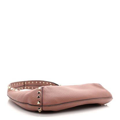 Valentino Garavani Pebbled Calfskin Small Rockstud Flip Lock Hobo Dark Nude 4 of 7