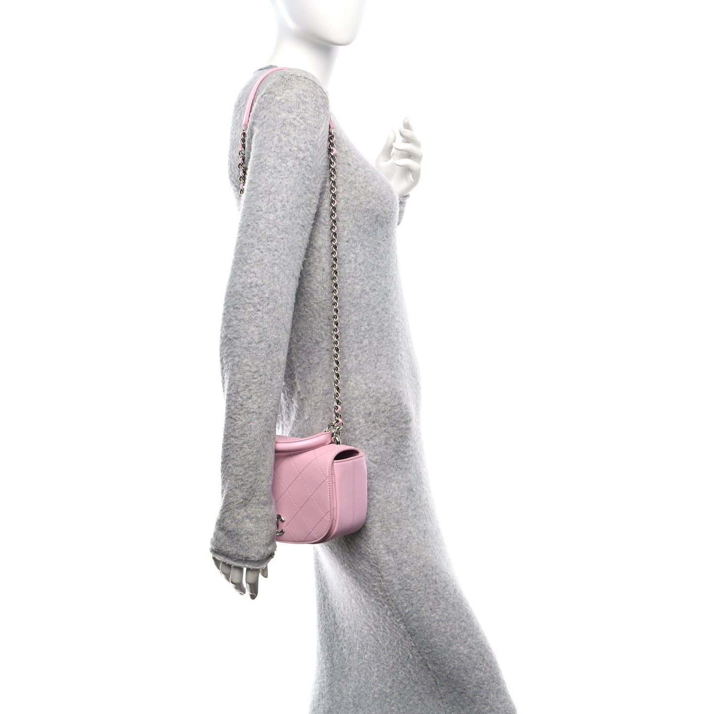 Calfskin Stitched Small Ring My Bag Flap Crossbody Pink