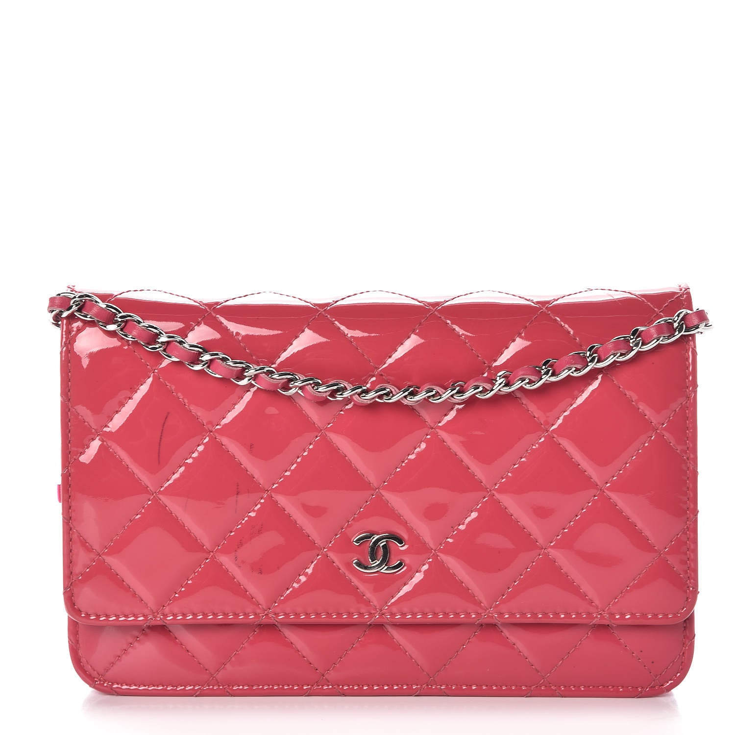 Chanel Patent Quilted Wallet On Chain WOC Dark Pink 1 of 13