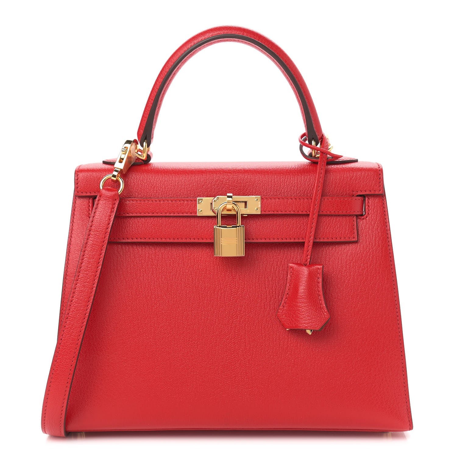 Hermes Chevre Mysore Horseshoe Kelly Sellier 25 Rouge De Coeur Gold 1 of 10