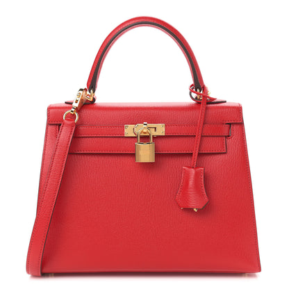 Hermes Chevre Mysore Horseshoe Kelly Sellier 25 Rouge De Coeur Gold 1 of 10