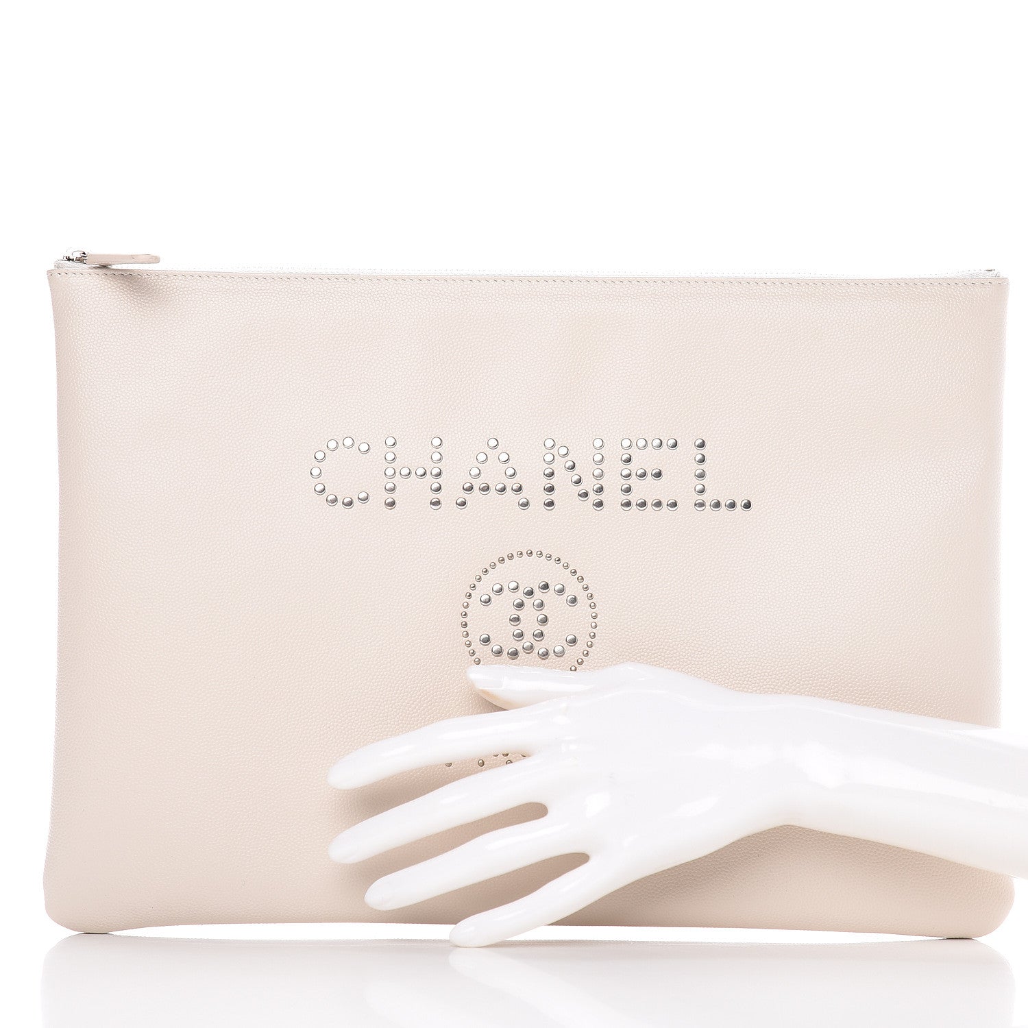 Chanel Caviar Studded Large Deauville Pouch Beige 2 of 10