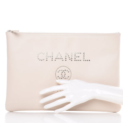 Chanel Caviar Studded Large Deauville Pouch Beige 2 of 10