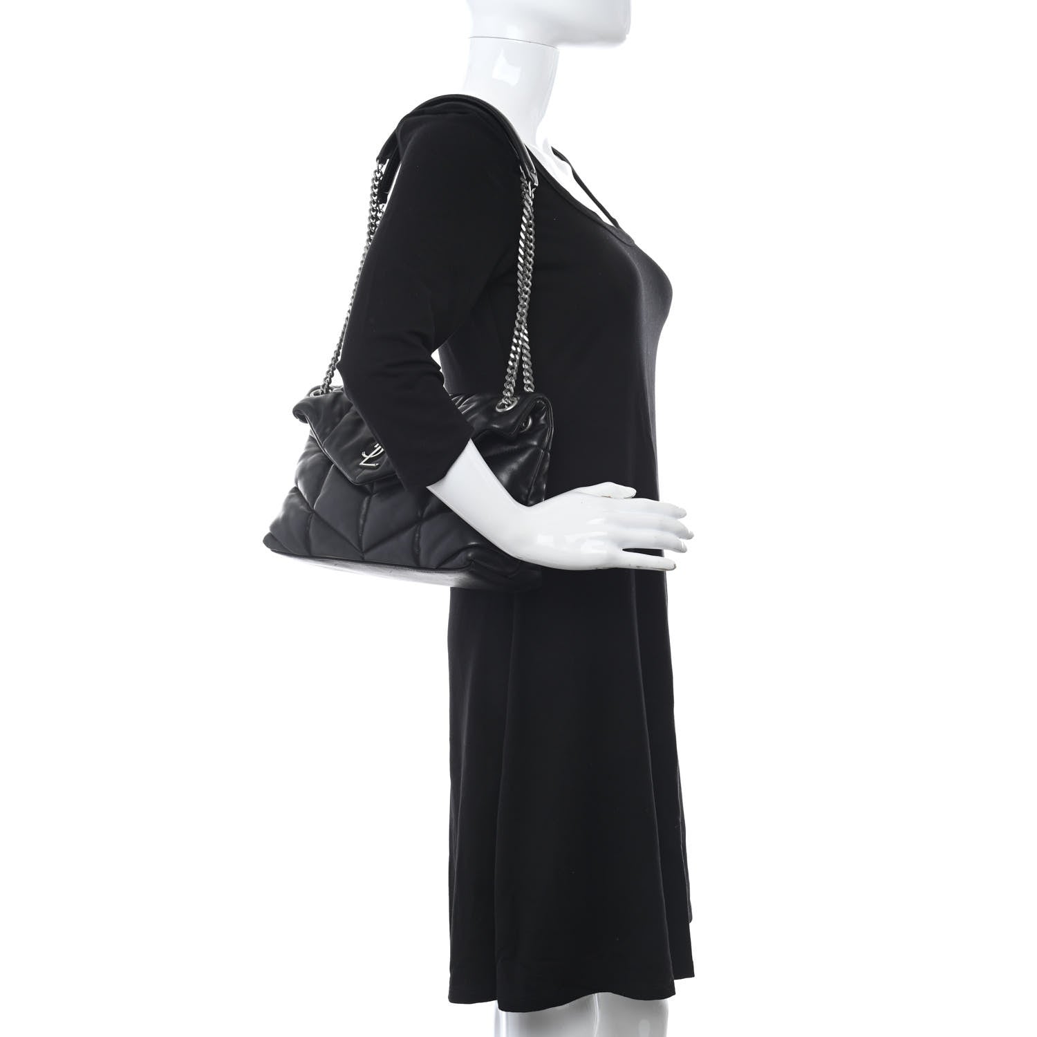 Saint Laurent Lambskin Quilted Small Loulou Puffer Monogram Chain Satchel Black 2 of 12
