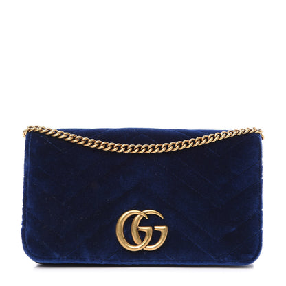 Gucci Velvet Matelasse GG Marmont Mini Bag Cobalt Blue 1 of 10