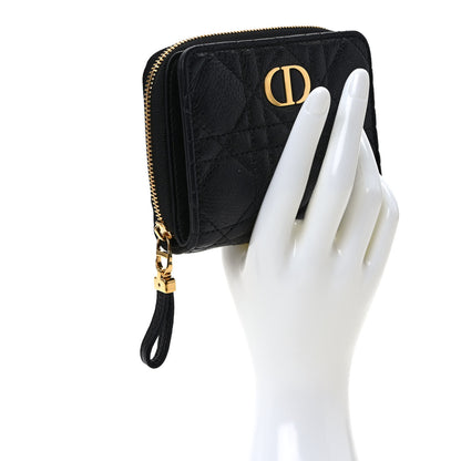 Christian Dior Grained Calfskin Supple Cannage Caro Scarlet Zipped Wallet Black 2 of 7