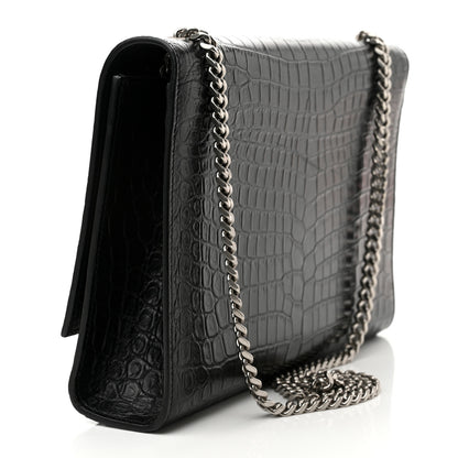 Saint Laurent Calfskin Crocodile Embossed Large Classic Monogram Kate Satchel Black 3 of 8