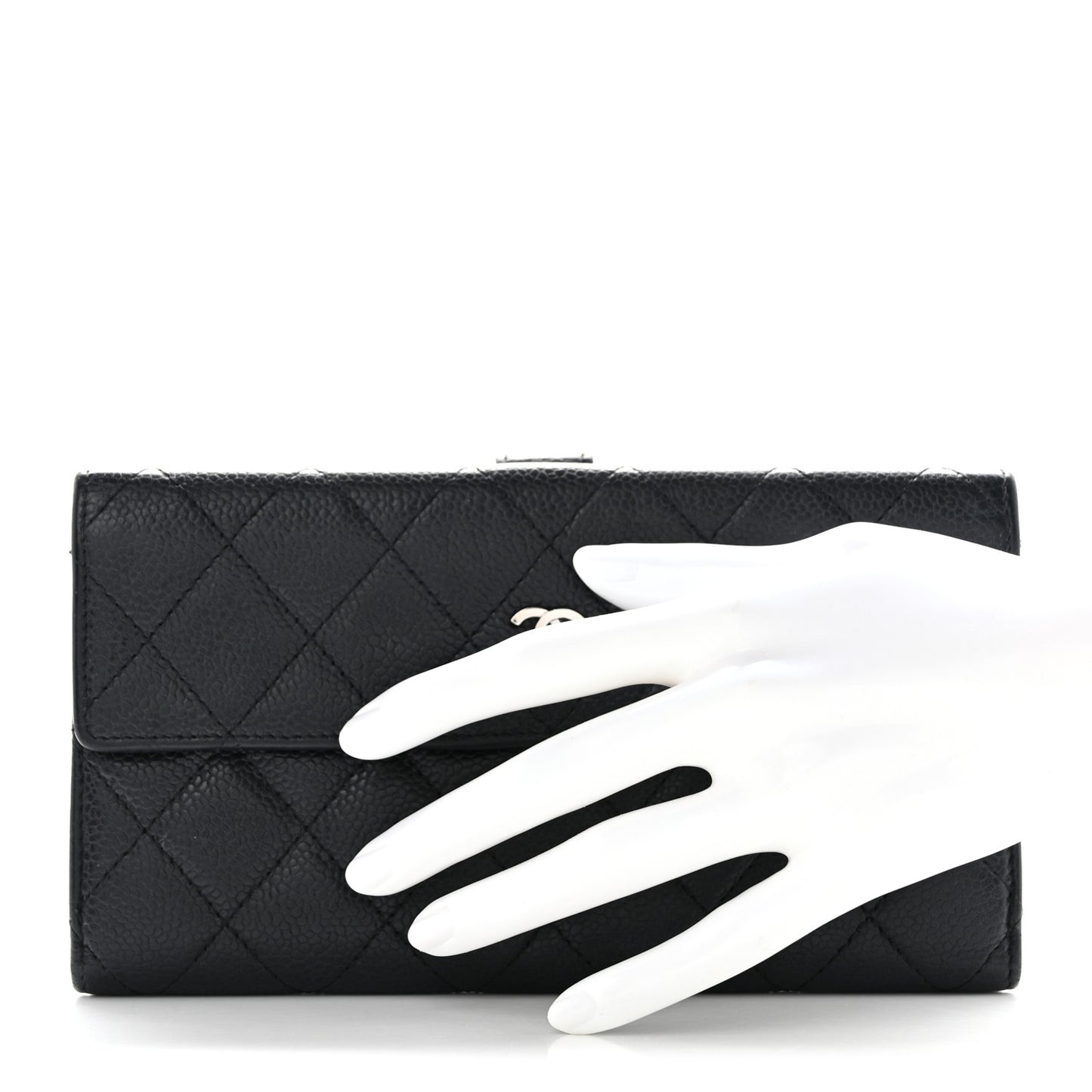 Caviar Quilted CC Long Double Wallet Black