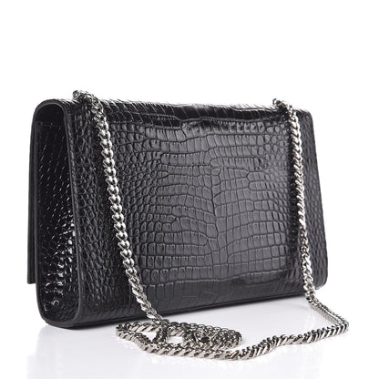 Saint Laurent Calfskin Crocodile Embossed Medium Classic Monogram Kate Tassel Satchel Black 3 of 6
