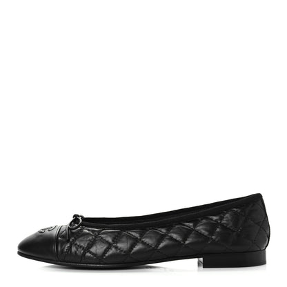 Chanel Aged Calfskin Quilted CC Cap Toe Ballerina Flats 40.5 Black 1 of 8