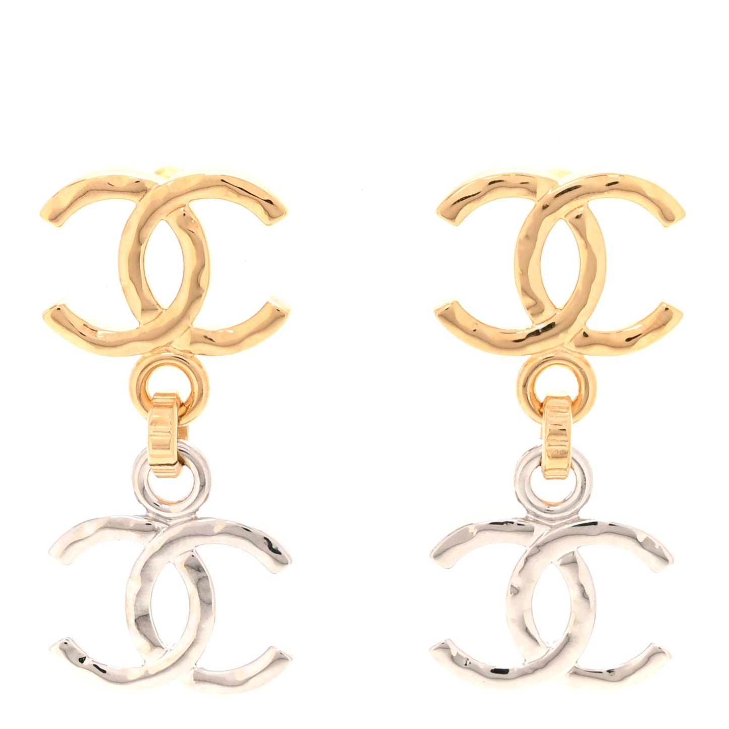 Metal CC Pendant Drop Earrings Gold Silver