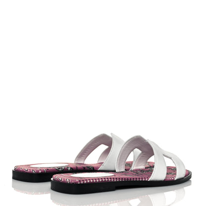 Hermes Box Calfskin White Bois De Rose Oran Sandals 36.5 White 4 of 8