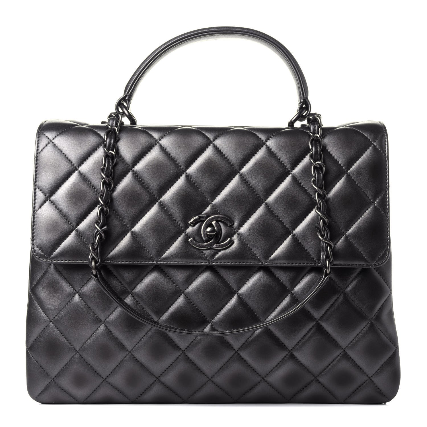 Chanel Metallic Calfskin Quilted Large Trendy CC Flap Dual Handle Bag Dark Silver 1 of 11