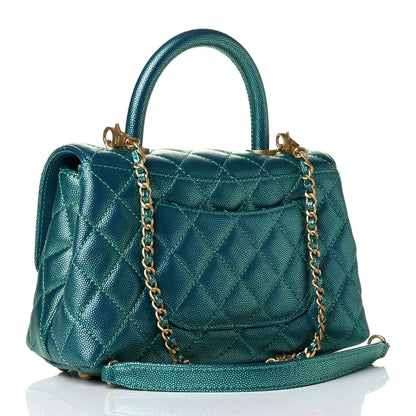 Chanel Metallic Caviar Quilted Mini Coco Handle Flap Blue 2 of 6