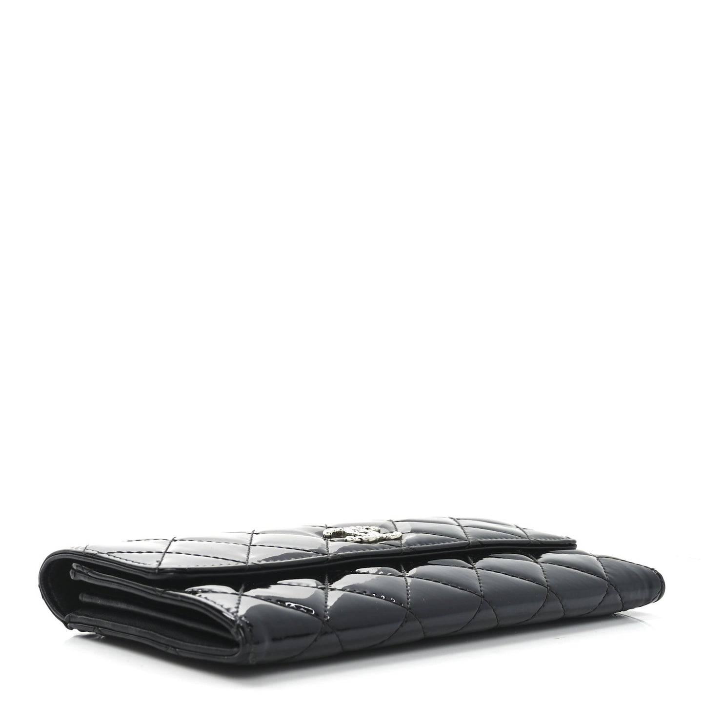 Patent Quilted Large Brilliant Flap Wallet Black