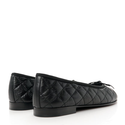 Chanel Aged Calfskin Quilted CC Cap Toe Ballerina Flats 38 Black 4 of 9