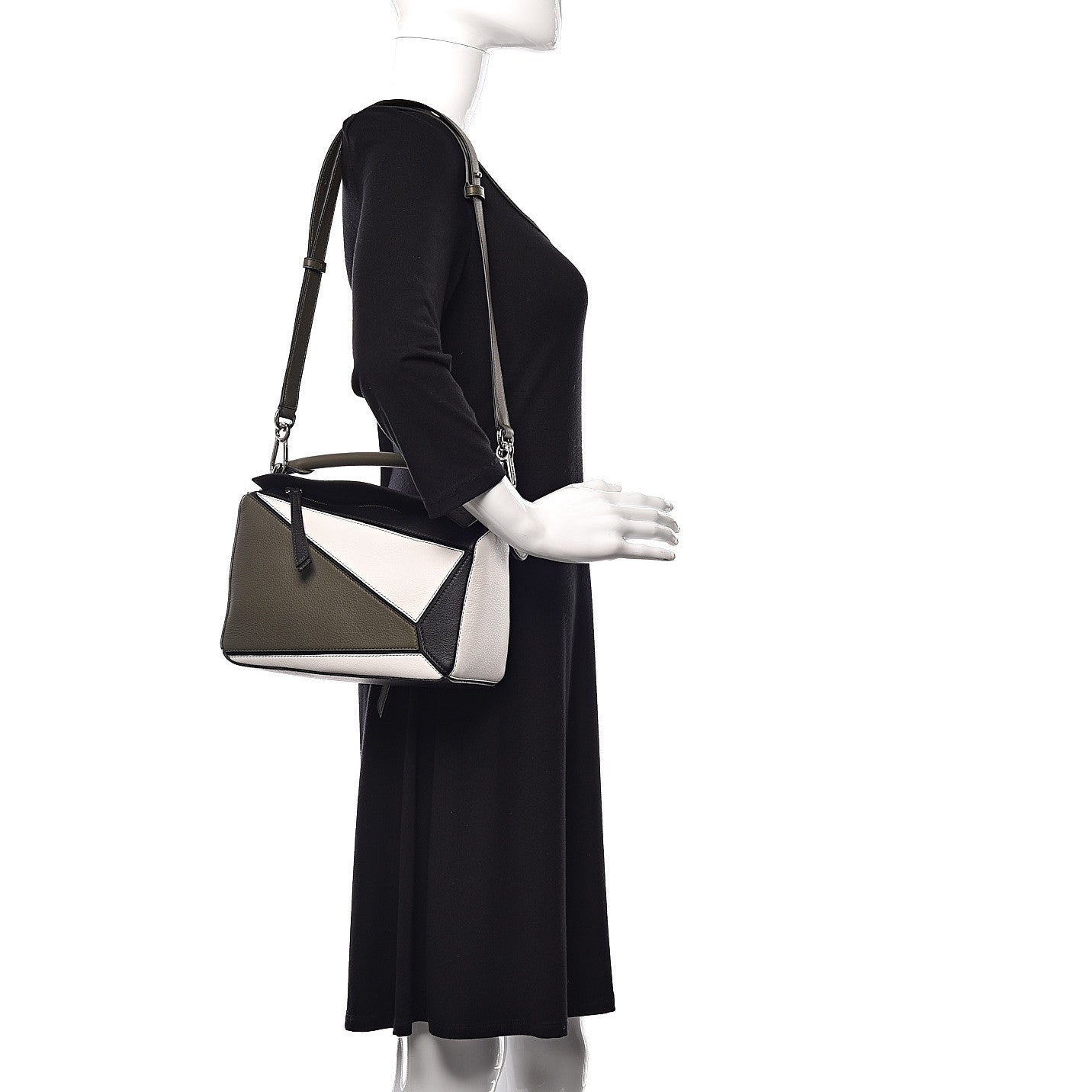 Calfskin Small Puzzle Bag Khaki Green Soft White
