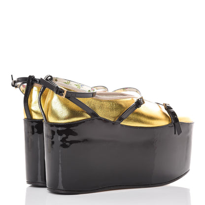 Gucci Metallic Nappa Patent Hannelore Detachable Platform Sandals 38.5 Gold 4 of 14