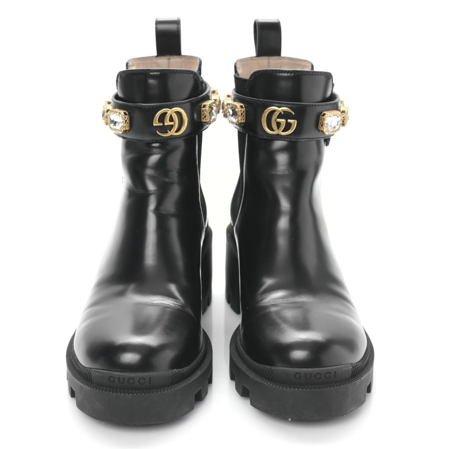 Calfskin Crystal GG Trip Chelsea Ankle Boots 37 Black