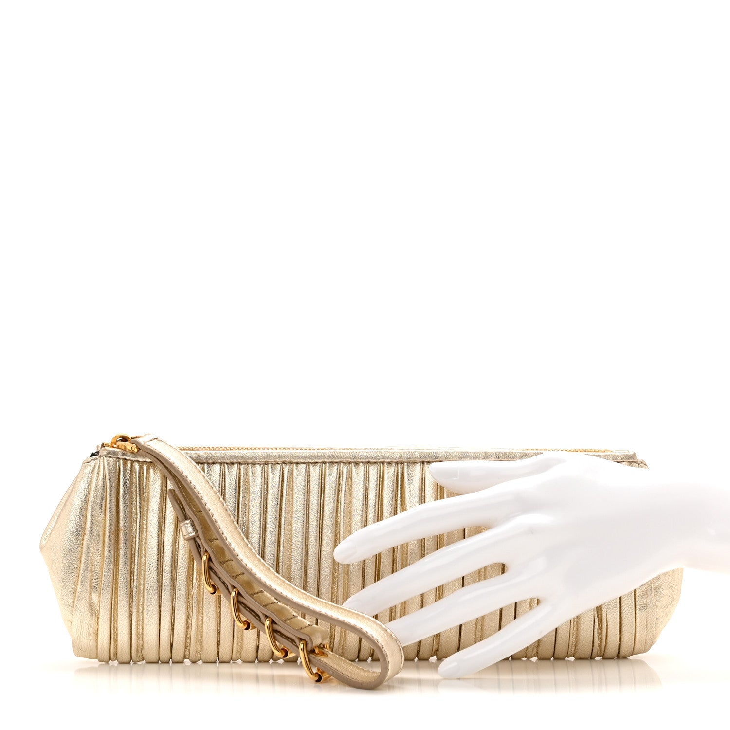 Miu Miu Metallic Nappa Plisse Long Clutch Gold 2 of 10