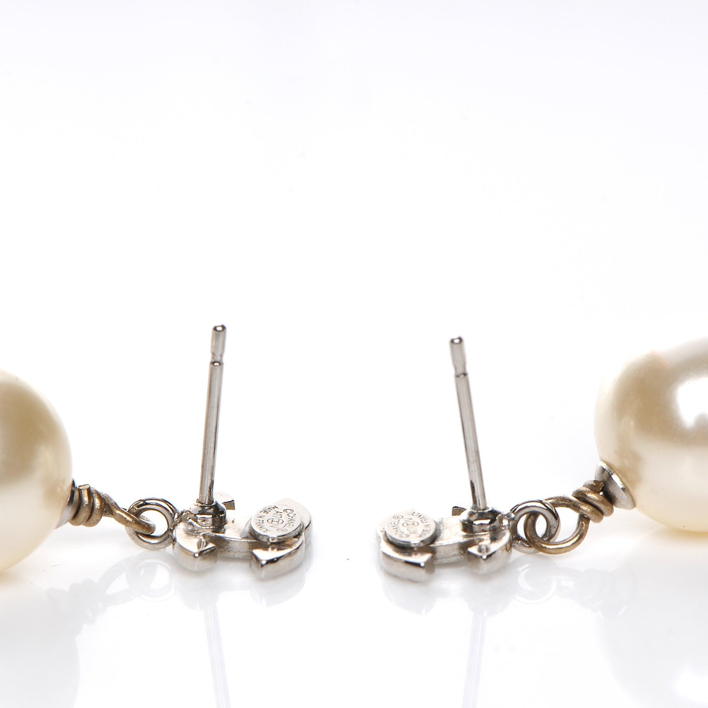 Crystal Pearl CC Drop Earrings Silver