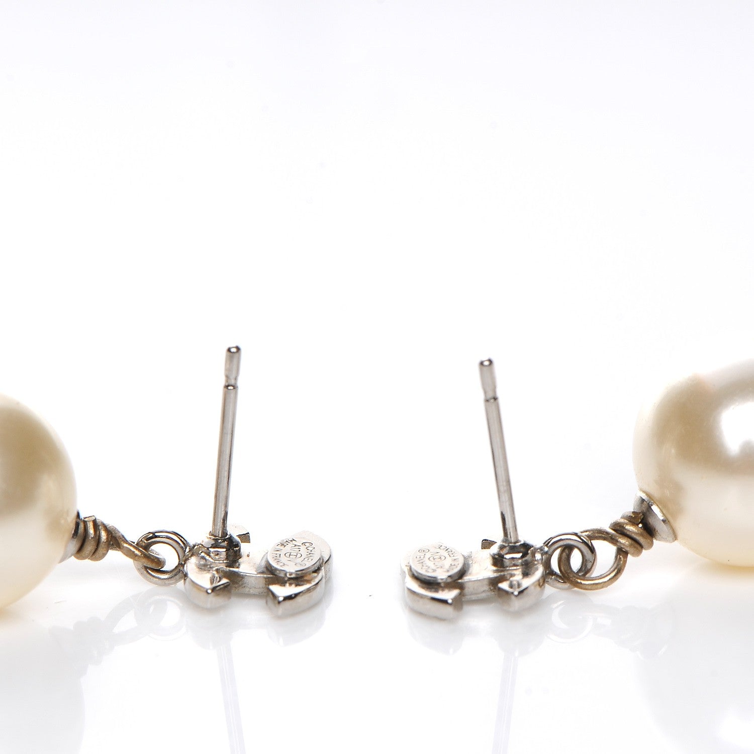 Chanel Crystal Pearl CC Drop Earrings Silver 3 of 5