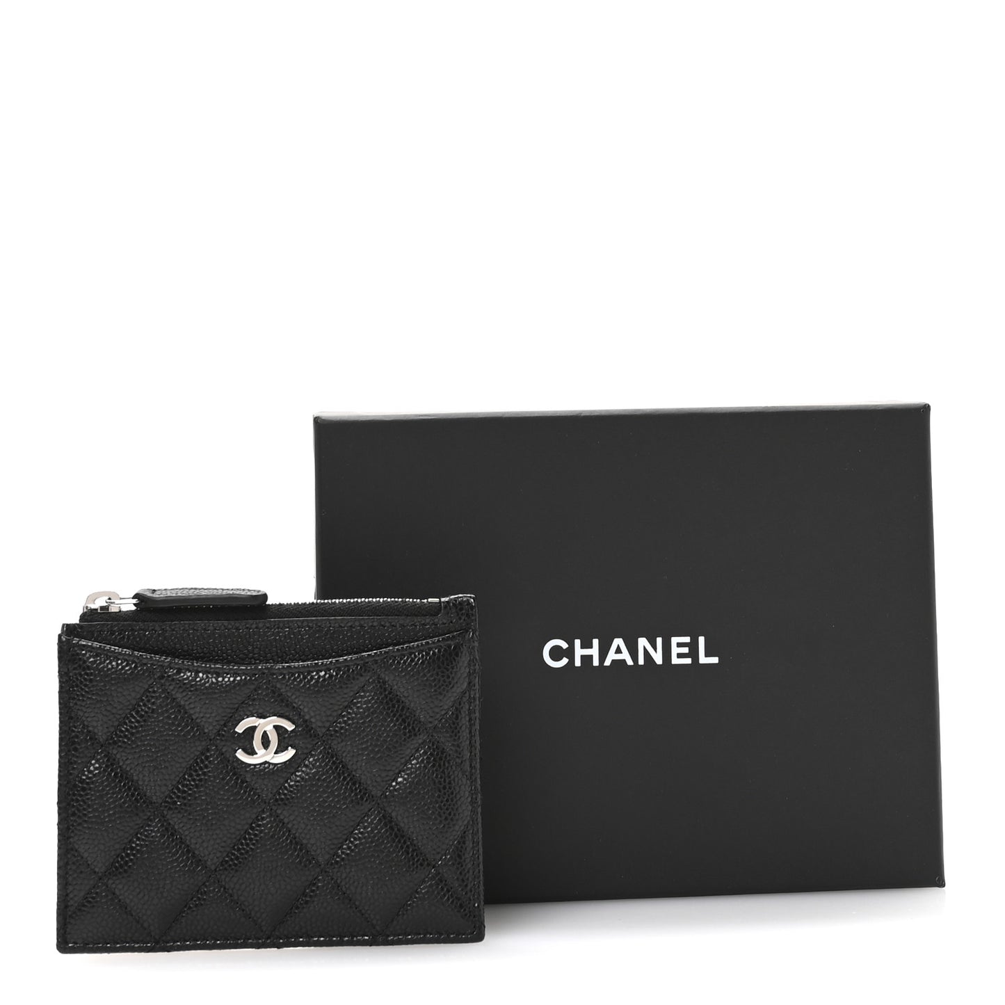 Caviar Quilted CC Zip Card Holder Black