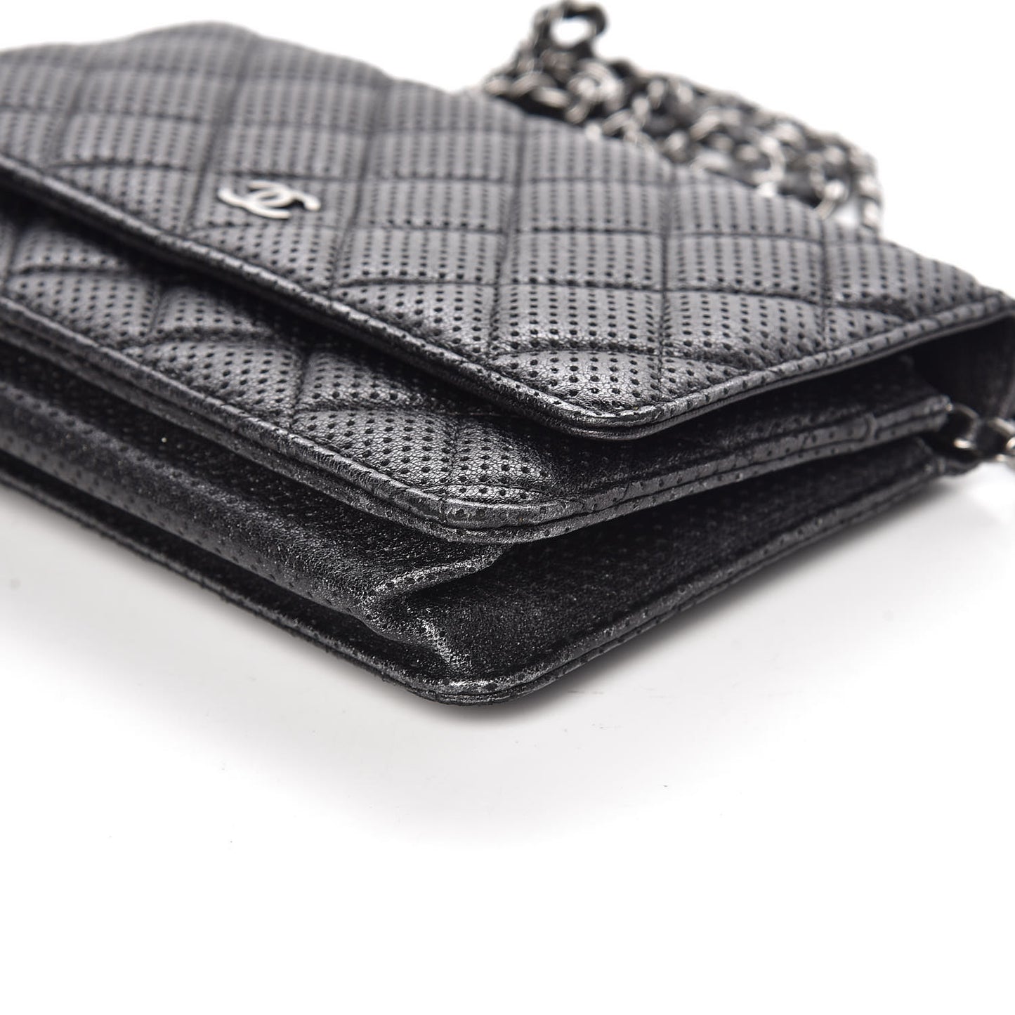Perforated Lambskin Quilted Wallet On Chain WOC Black