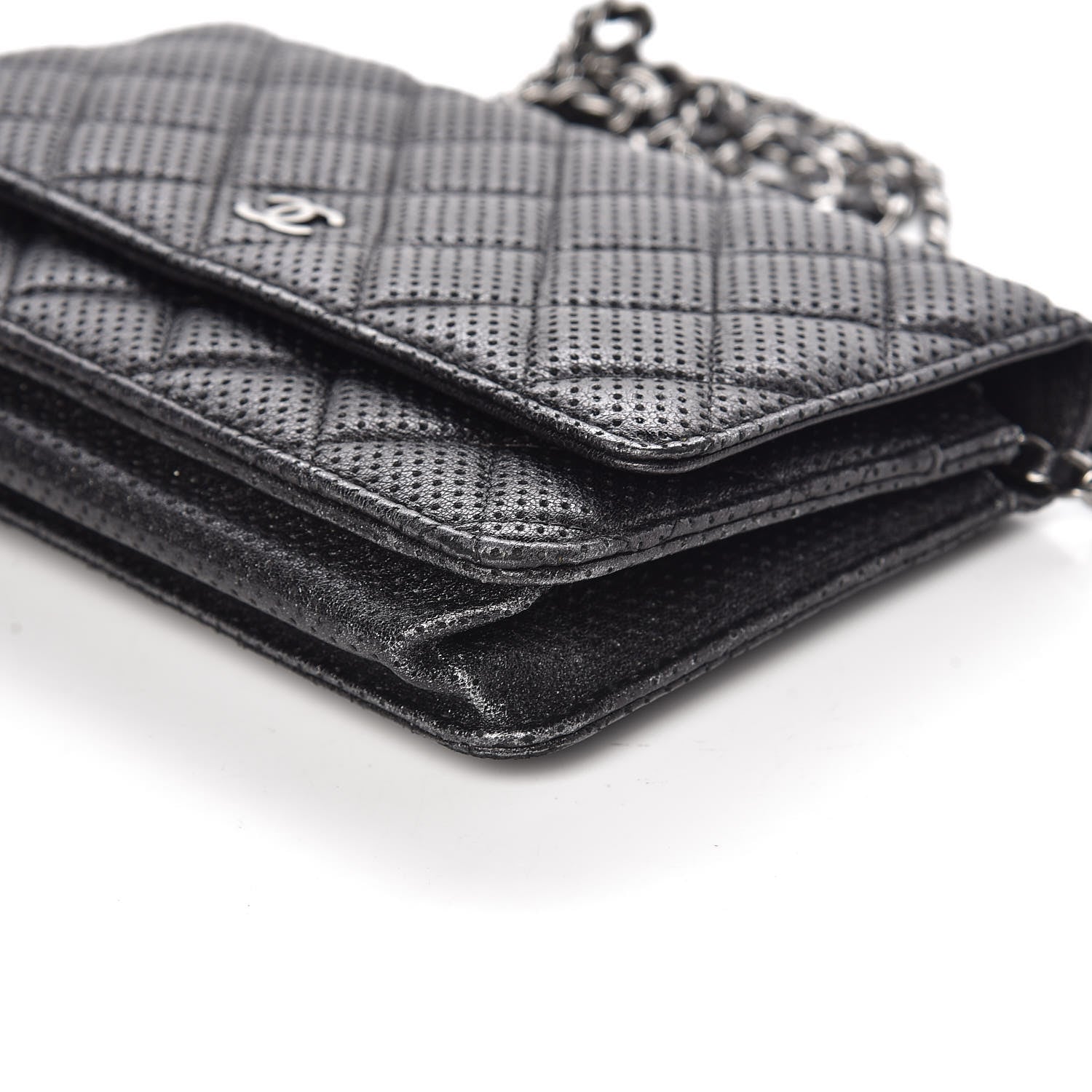 Chanel Perforated Lambskin Quilted Wallet On Chain WOC Black 10 of 11