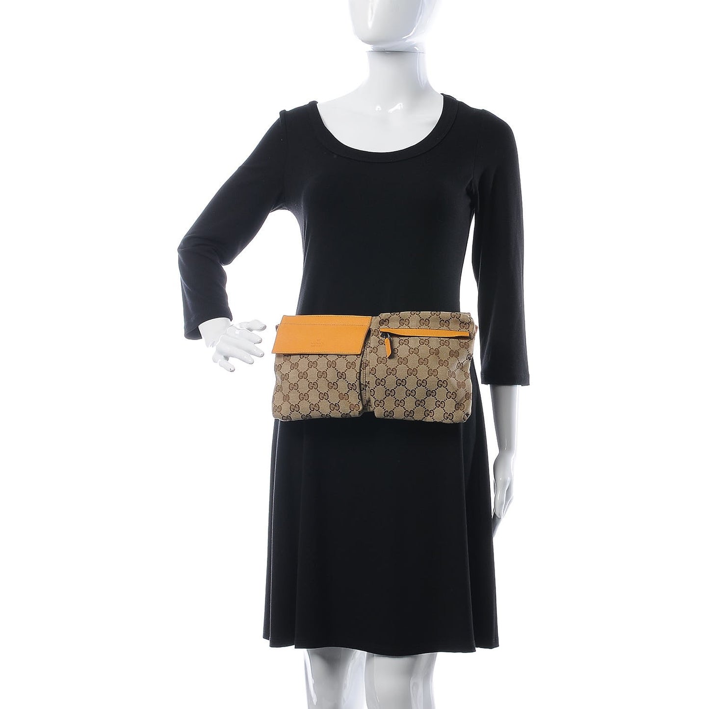 GG Monogram Web Double Pocket Belt Bag Yellow