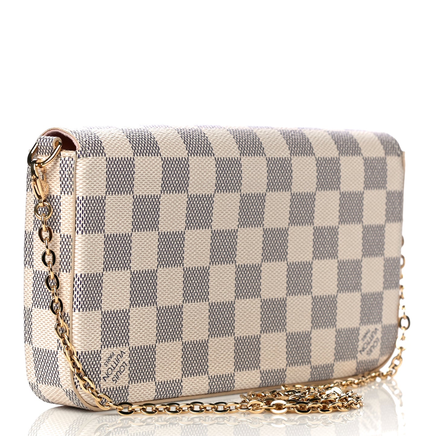 Damier Azur Pochette Felicie Chain Wallet Rose Ballerine
